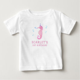 Camiseta De Bebé Pink Seahorse 1st birthday