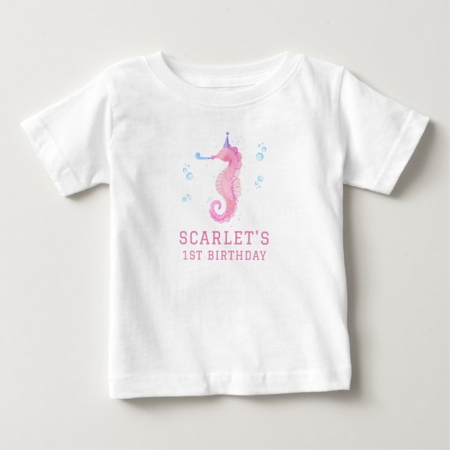 Camiseta De Bebé Pink Seahorse 1st birthday (Anverso)