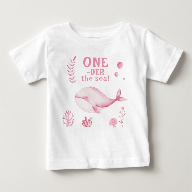 Camiseta De Bebé Pink Whale Oneder The Sea 1st Birthday  (Anverso)