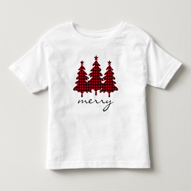 Camiseta De Bebé Pinos de cuadros de búfalo rojos (Anverso)