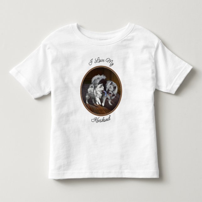Camiseta De Bebé Pintado Keeshond Playtime - Arte Perro Original. (Anverso)