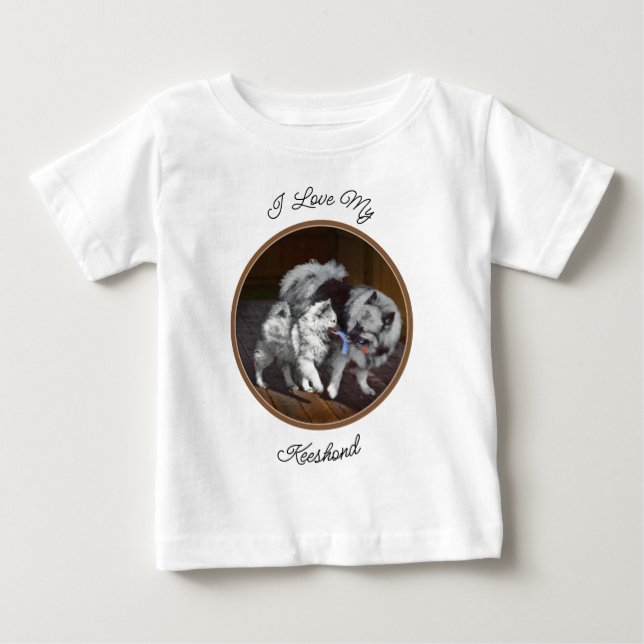 Camiseta De Bebé Pintado Keeshond Playtime - Arte Perro Original. (Anverso)