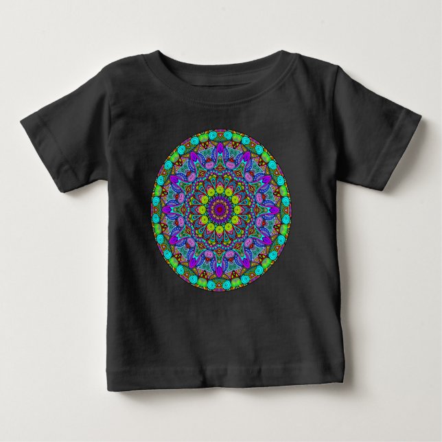 Camiseta De Bebé Pintado manual Mandala Clock Face 4 (Anverso)