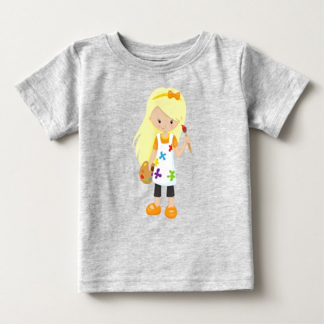 Camiseta De Bebé Pintor, Artista de Pintura, Chica Adorable, Cabell (Anverso)