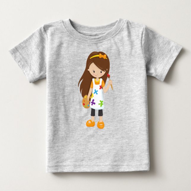 Camiseta De Bebé Pintor, Artista de Pintura, Chica Linda, Cabello C (Anverso)