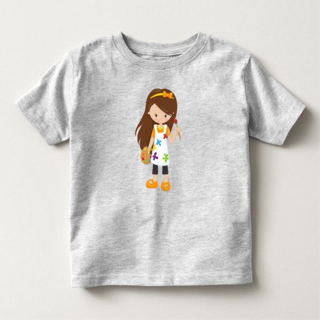 Camiseta De Bebé Pintor, Artista de pintura, Chica lindo, pelo marr (Anverso)