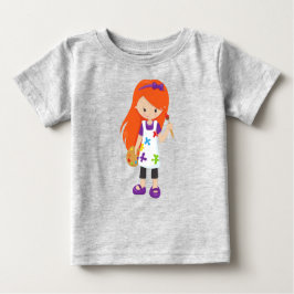 Camiseta De Bebé Pintor, pintor, Chica, pelo Naranja