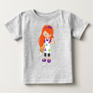 Camiseta De Bebé Pintor, pintor, Chica, pelo Naranja
