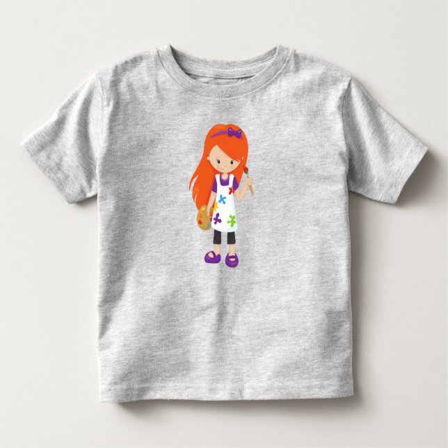 Camiseta De Bebé Pintor, pintor, Chica, pelo Naranja (Anverso)
