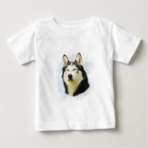 Camiseta De Bebé Pintura al Acuarela de Perro Husky Siberiano