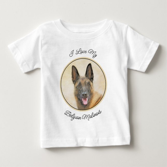 Camiseta De Bebé Pintura belga malinois - Arte de perro original (Anverso)