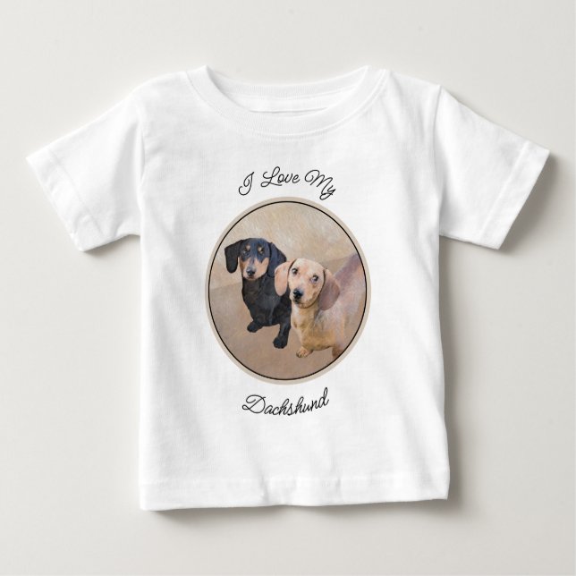 Camiseta De Bebé Pintura Dachshund (suave) - Arte Perro Original (Anverso)