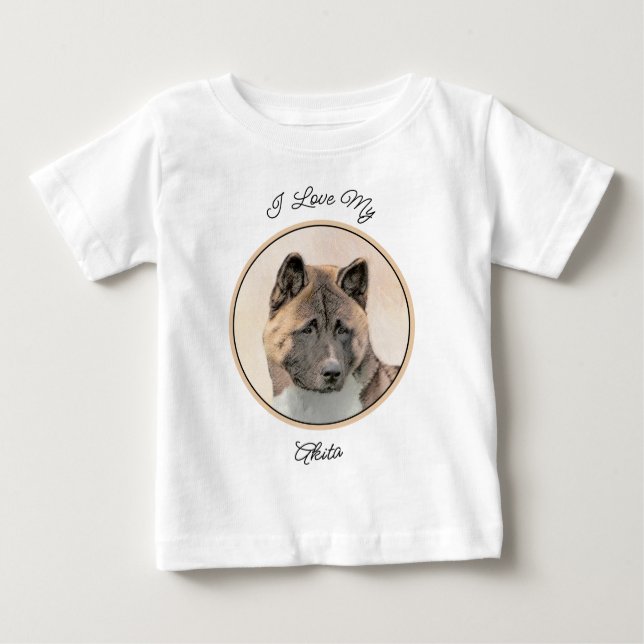 Camiseta De Bebé Pintura de Akita - Arte de Perro Original. (Anverso)