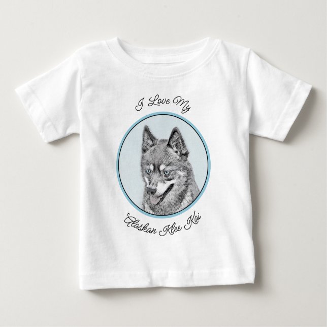 Camiseta De Bebé Pintura de Alaskan Klee Kai - Arte Perro Original. (Anverso)