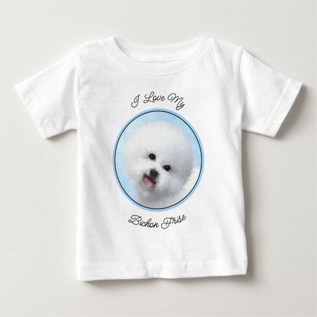 Camiseta De Bebé Pintura de Bichon Frise - Arte de Perro Original. (Anverso)