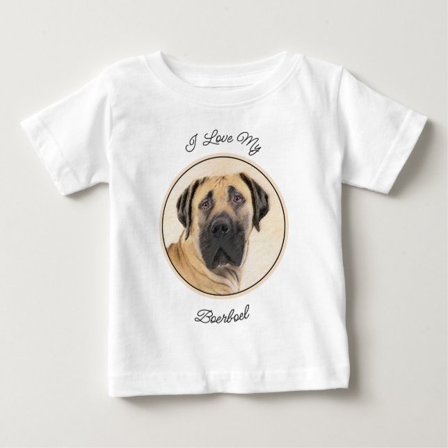 Camiseta De Bebé Pintura de Boerboel - Arte Perro Original Cuto (Anverso)