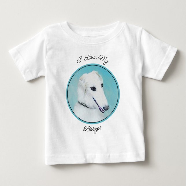 Camiseta De Bebé Pintura de Borzoi (blanco) - Arte de perro origina (Anverso)