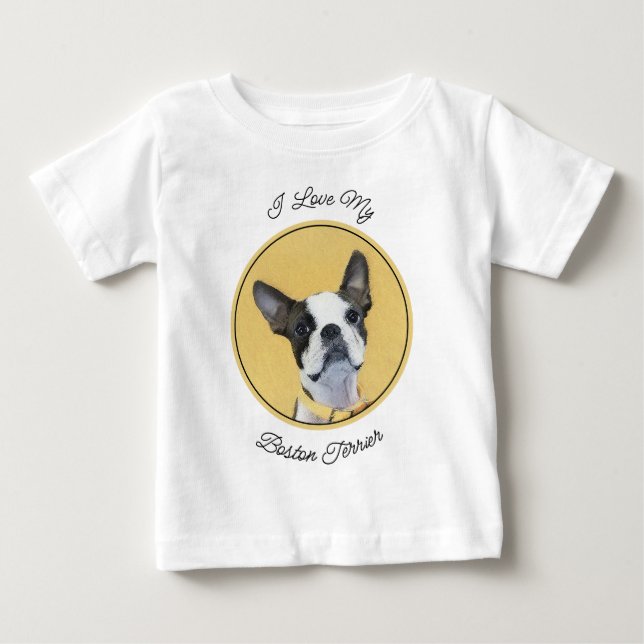Camiseta De Bebé Pintura de Boston Terrier - Arte de Perro Original (Anverso)