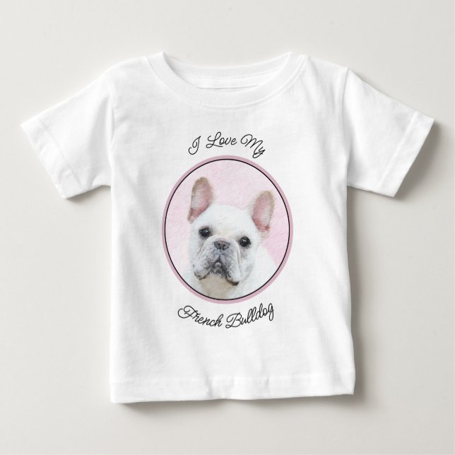Camiseta De Bebé Pintura de Bulldog francés (crema/blanco) - Arte d (Anverso)