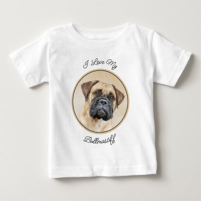 Camiseta De Bebé Pintura de Bullmastiff - Arte de Perro Original. (Anverso)