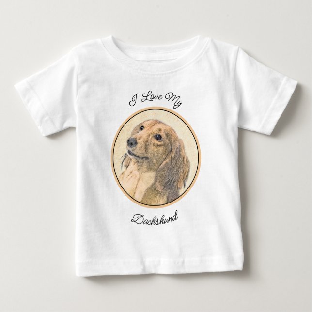 Camiseta De Bebé Pintura de Dachshund (de cabello largo) - Arte Per (Anverso)