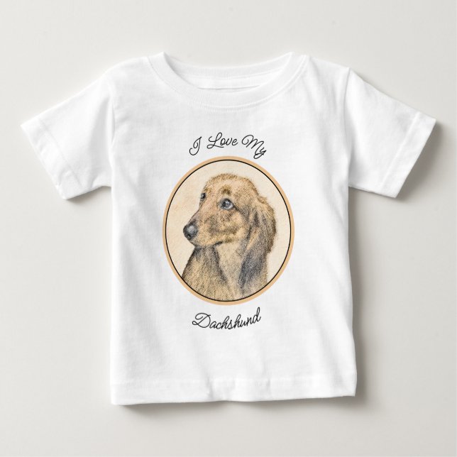 Camiseta De Bebé Pintura de Dachshund (de cabello largo) - Arte Per (Anverso)