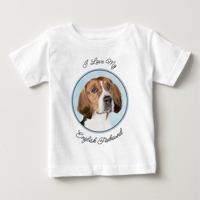 Camiseta De Bebé Pintura de Foxhound inglesa - Arte Perro Original  (Anverso)