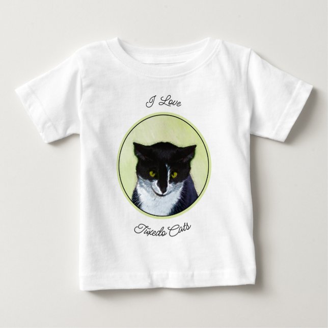 Camiseta De Bebé Pintura de gato esmoquin - Arte de gato original l (Anverso)