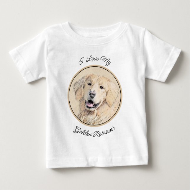 Camiseta De Bebé Pintura de Golden Retriever - Cute original Dog Ar (Anverso)