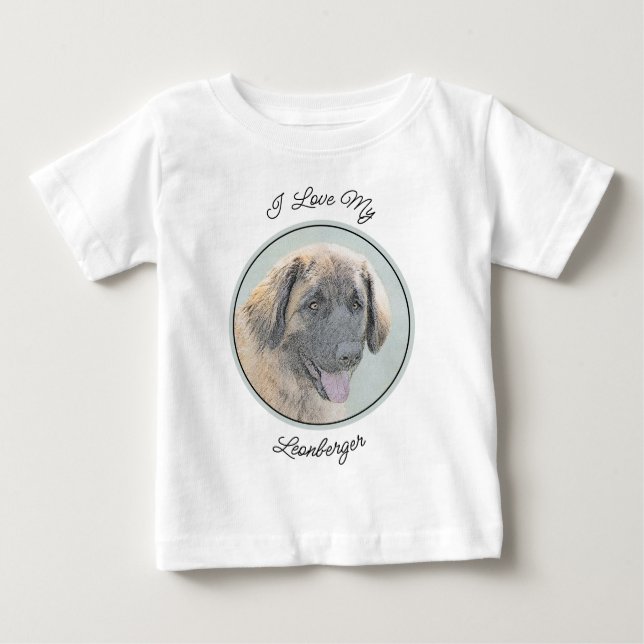 Camiseta De Bebé Pintura de Leonberger - Arte de Perro Original. (Anverso)