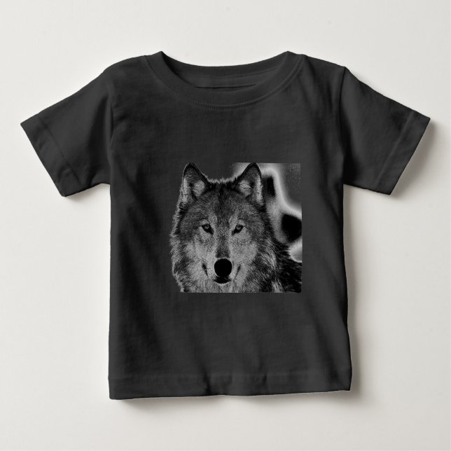 Camiseta De Bebé Pintura de Lobo Blanco y Negro (Anverso)