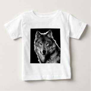 Camiseta De Bebé Pintura de Lobo Blanco y Negro
