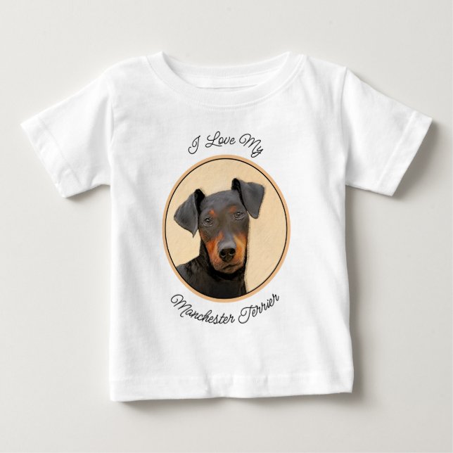 Camiseta De Bebé Pintura de Manchester Terrier Arte Animal Original (Anverso)