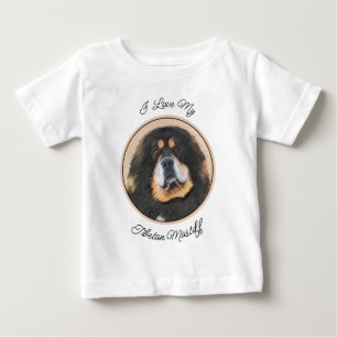 Camiseta De Bebé Pintura de Mastín Tibetano - Arte de Perro Origina