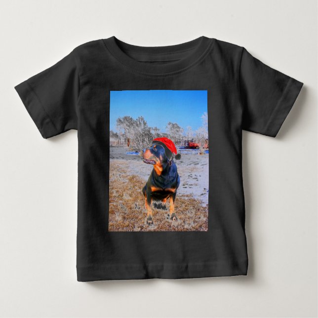 Camiseta De Bebé Pintura de Navidades de perro de Rottweiler (Anverso)