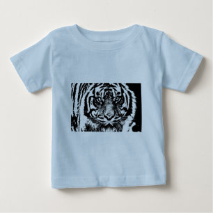 Camiseta De Bebé Pintura de ojo de tigre de Borneo, blanco negro, e