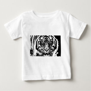 Camiseta De Bebé Pintura de ojo de tigre de Borneo, blanco negro, e
