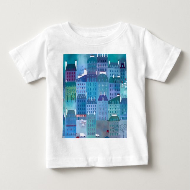 Camiseta De Bebé Pintura de paisajes urbanos modernos en Paris Blue (Anverso)