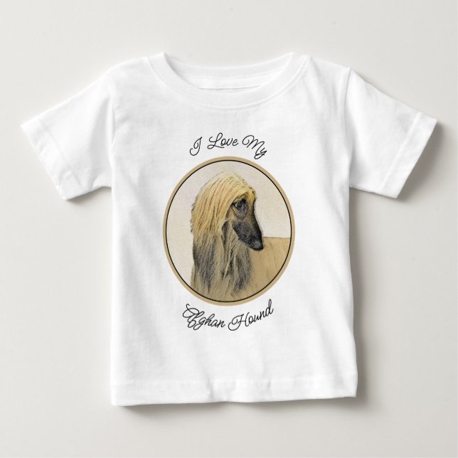 Camiseta De Bebé Pintura de perro afgano - Arte de perro original l (Anverso)
