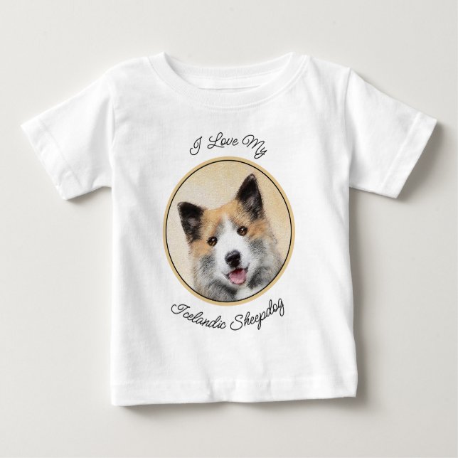 Camiseta De Bebé Pintura de perro pastor islandés - Arte original d (Anverso)