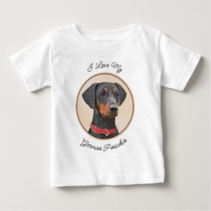 Camiseta De Bebé Pintura de Pinscher Alemán Arte Animal Original