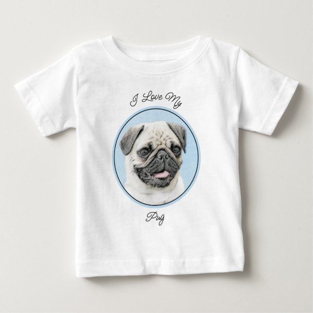 Camiseta De Bebé Pintura de pug - Arte de perro original lindo (Anverso)