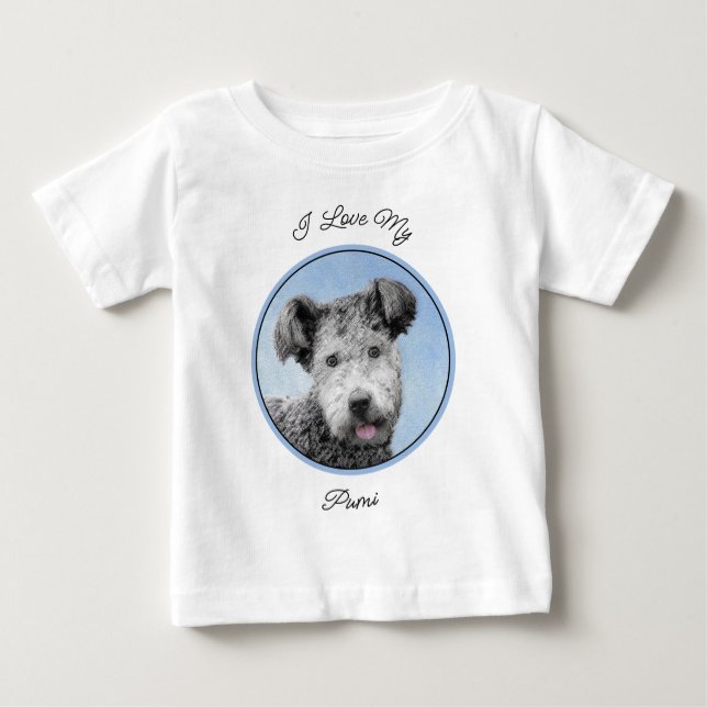 Camiseta De Bebé Pintura de Pumi - Arte de Perro Original. (Anverso)