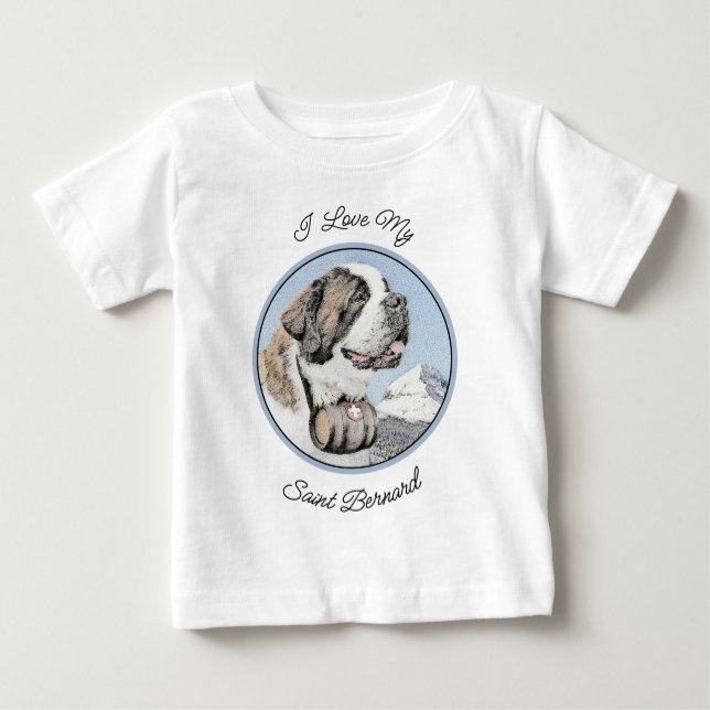 Camiseta De Bebé Pintura de San Bernardo - Arte de Perro Original. (Anverso)