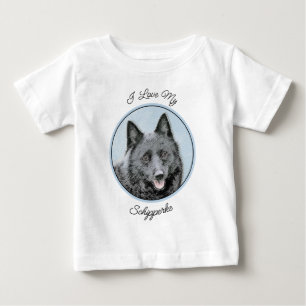 Camiseta De Bebé Pintura de Schipperke - Arte Perro Original Cuto