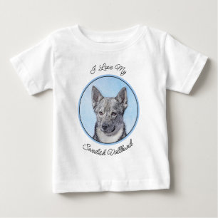 Camiseta De Bebé Pintura de Vallhund Sueca - Arte Perro Original Cu