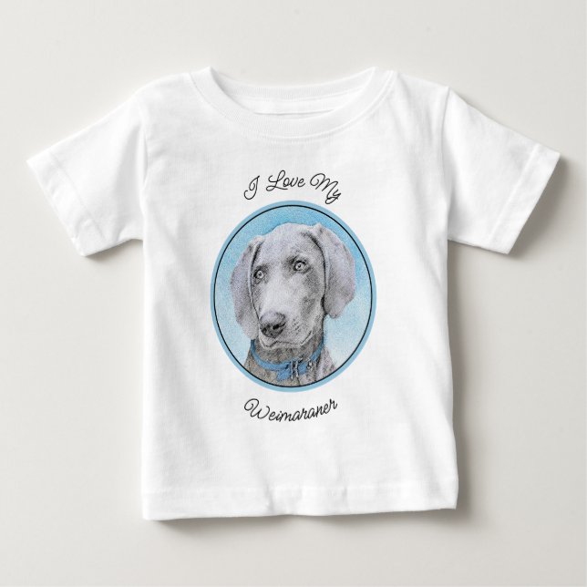 Camiseta De Bebé Pintura de Weimaraner - Arte de Perro Original. (Anverso)