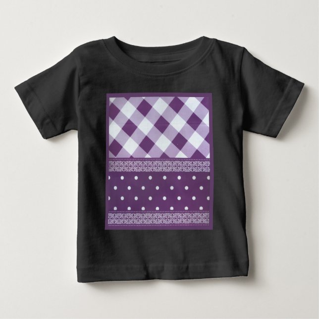 Camiseta De Bebé Pintura morada de damasco floral de punto de polka (Anverso)