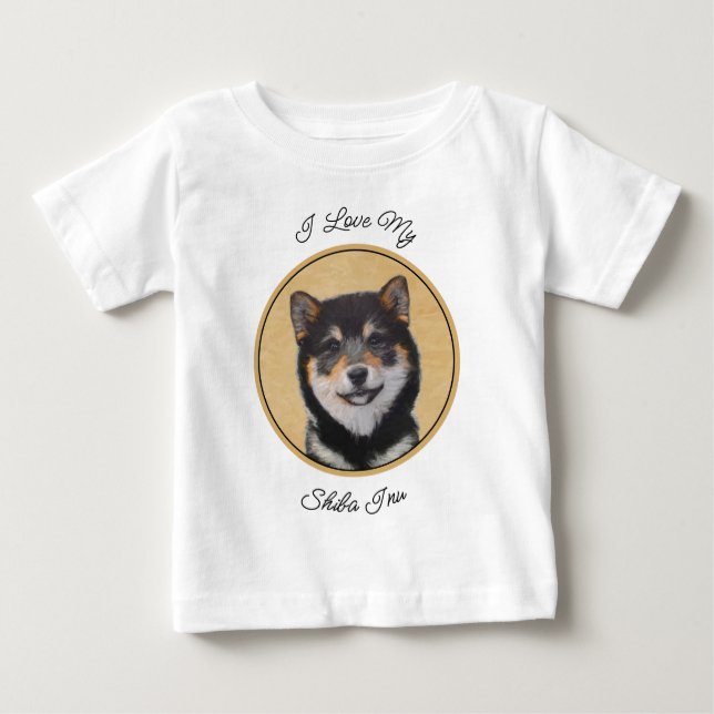 Camiseta De Bebé Pintura Shiba Inu (Negro y Tan) - Arte de perro (Anverso)