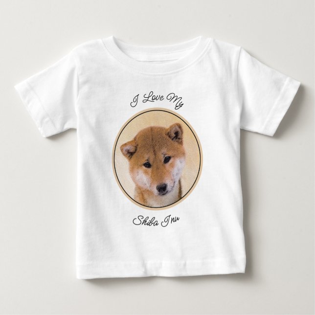 Camiseta De Bebé Pintura Shiba Inu (roja) - Arte Perro Original (Anverso)